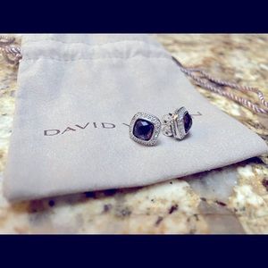 David Yurman 925 Silver 7x7mm Albion Studs Earrings Amethyst  & Diamond